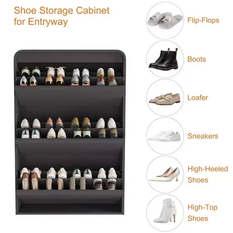 Meuble à chaussures Acekool à 3 tiroirs basculants avec étagères réglables, organisateur de chaussures fin pour entrée