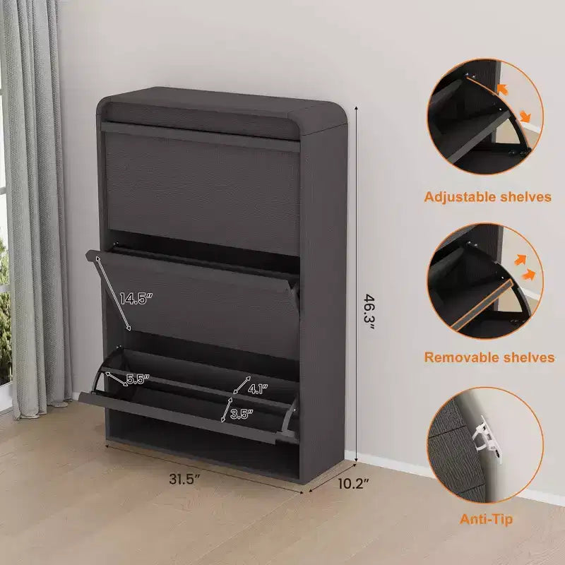 Meuble à chaussures Acekool à 3 tiroirs basculants avec étagères réglables, organisateur de chaussures fin pour entrée