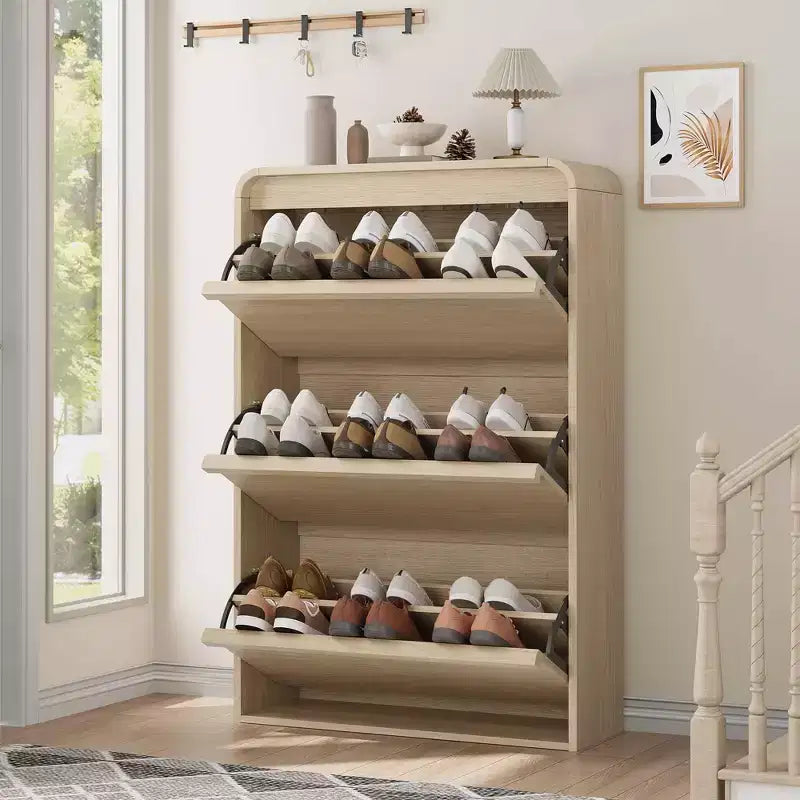Meuble à chaussures Acekool à 3 tiroirs basculants avec étagères réglables, organisateur de chaussures fin pour entrée