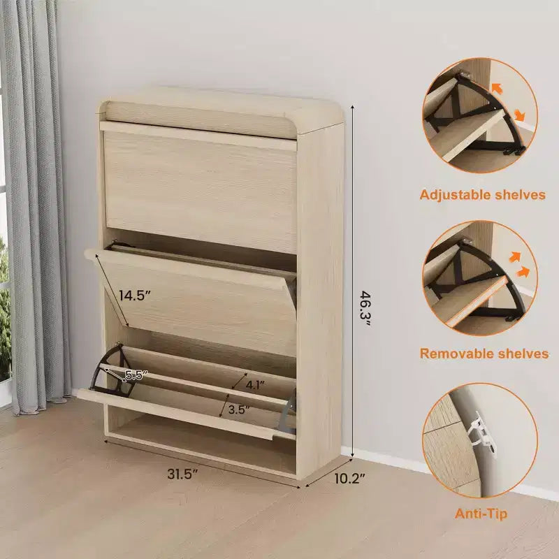 Meuble à chaussures Acekool à 3 tiroirs basculants avec étagères réglables, organisateur de chaussures fin pour entrée
