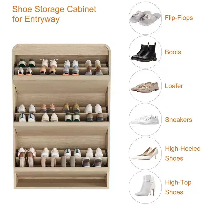 Meuble à chaussures Acekool à 3 tiroirs basculants avec étagères réglables, organisateur de chaussures fin pour entrée