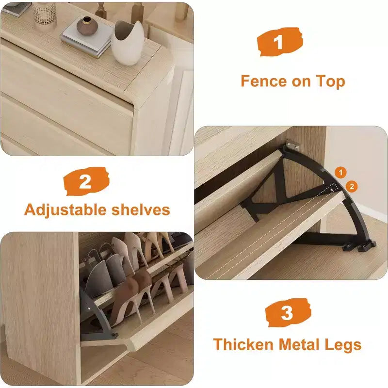 Meuble à chaussures Acekool à 3 tiroirs basculants avec étagères réglables, organisateur de chaussures fin pour entrée