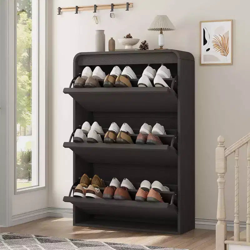Meuble à chaussures Acekool à 3 tiroirs basculants avec étagères réglables, organisateur de chaussures fin pour entrée