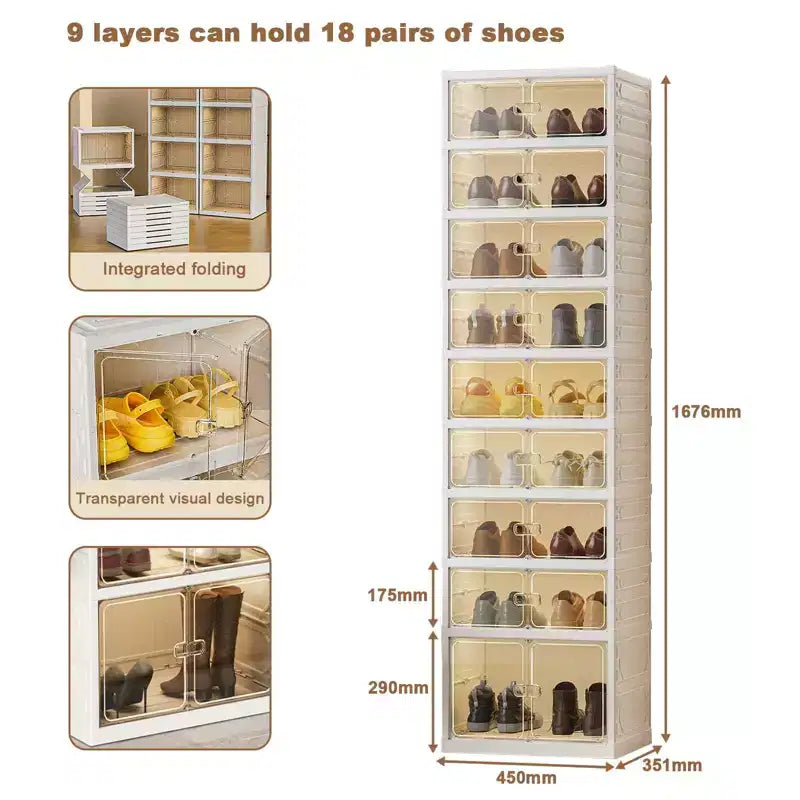 Boîte de rangement à chaussures transparente et empilable avec porte magnétique, organisateur de chaussures pliable en plastique, aucune installation requise pour le rangement des baskets