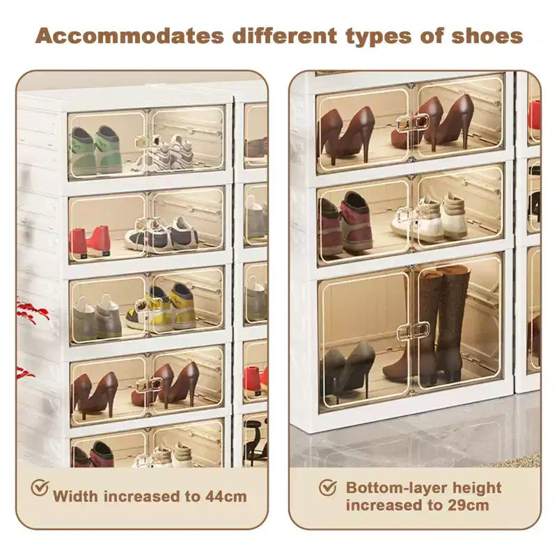 Boîte de rangement à chaussures transparente et empilable avec porte magnétique, organisateur de chaussures pliable en plastique, aucune installation requise pour le rangement des baskets