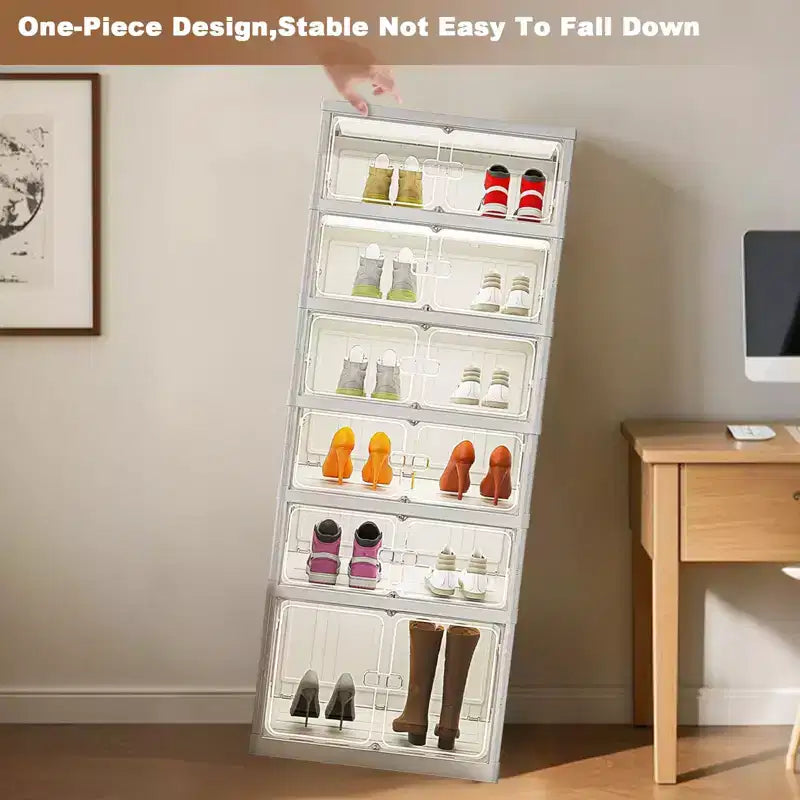 Boîte de rangement à chaussures transparente et empilable avec porte magnétique, organisateur de chaussures pliable en plastique, aucune installation requise pour le rangement des baskets