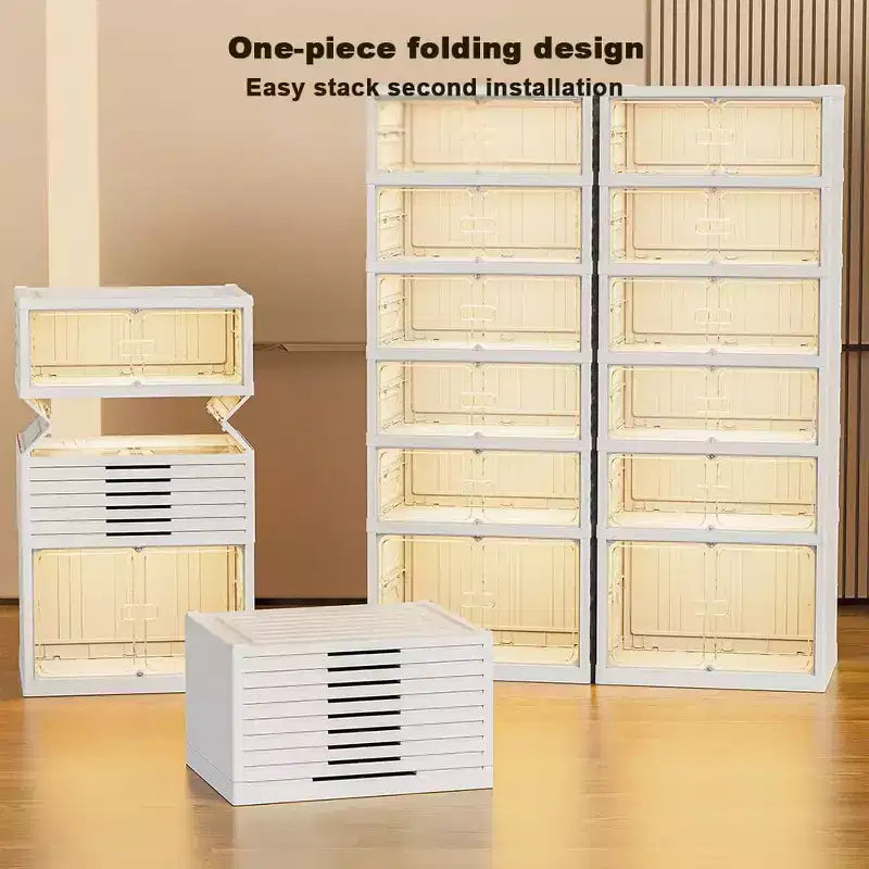 Boîte de rangement à chaussures transparente et empilable avec porte magnétique, organisateur de chaussures pliable en plastique, aucune installation requise pour le rangement des baskets