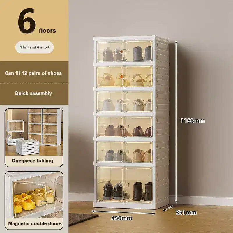 Boîte de rangement à chaussures transparente et empilable avec porte magnétique, organisateur de chaussures pliable en plastique, aucune installation requise pour le rangement des baskets