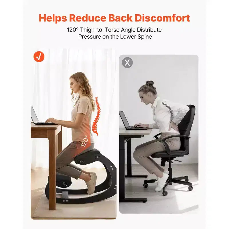 Chaise ergonomique à genoux VEVOR, chaise à genoux posturale en bois avec coussins épais en mousse réglables et cadre en bois massif, hauteur réglable, noire