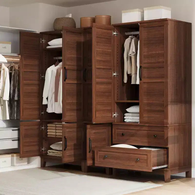 Armoire de 183 cm en bois avec 2 tiroirs, robuste, penderie de chambre à coucher avec portes, tringle et étagère réglable