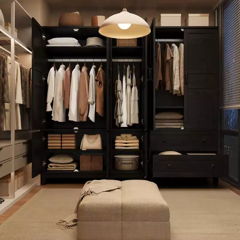 Armoire de 183 cm en bois avec 2 tiroirs, robuste, penderie de chambre à coucher avec portes, tringle et étagère réglable