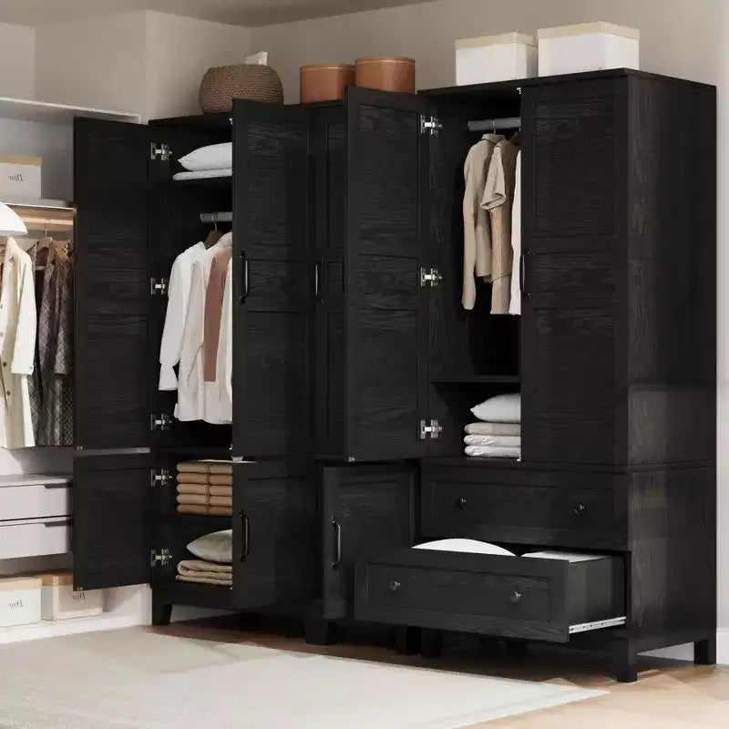 Armoire de 183 cm en bois avec 2 tiroirs, robuste, penderie de chambre à coucher avec portes, tringle et étagère réglable