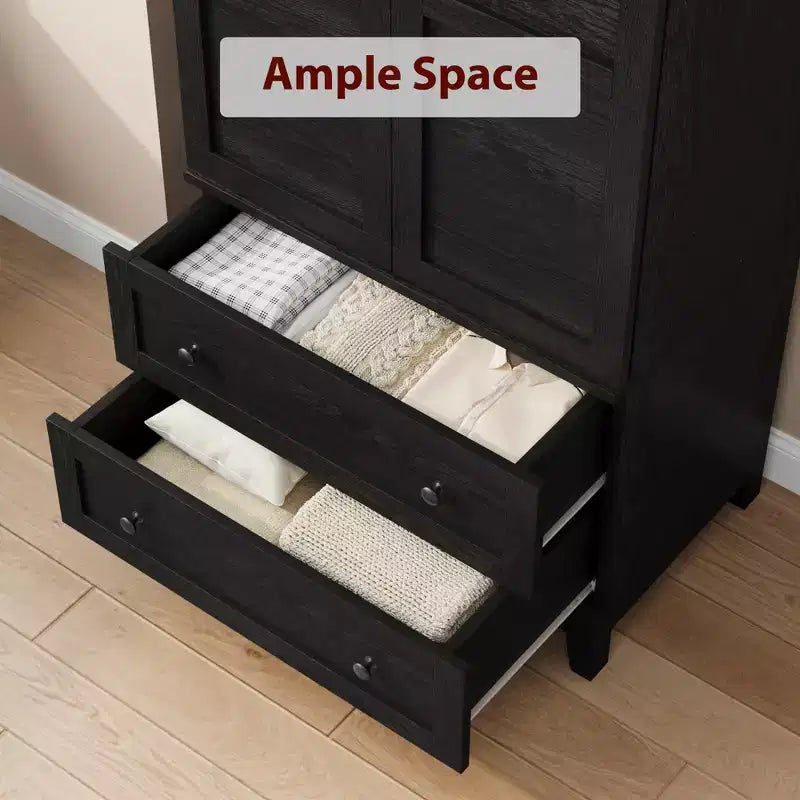 Armoire de 183 cm en bois avec 2 tiroirs, robuste, penderie de chambre à coucher avec portes, tringle et étagère réglable