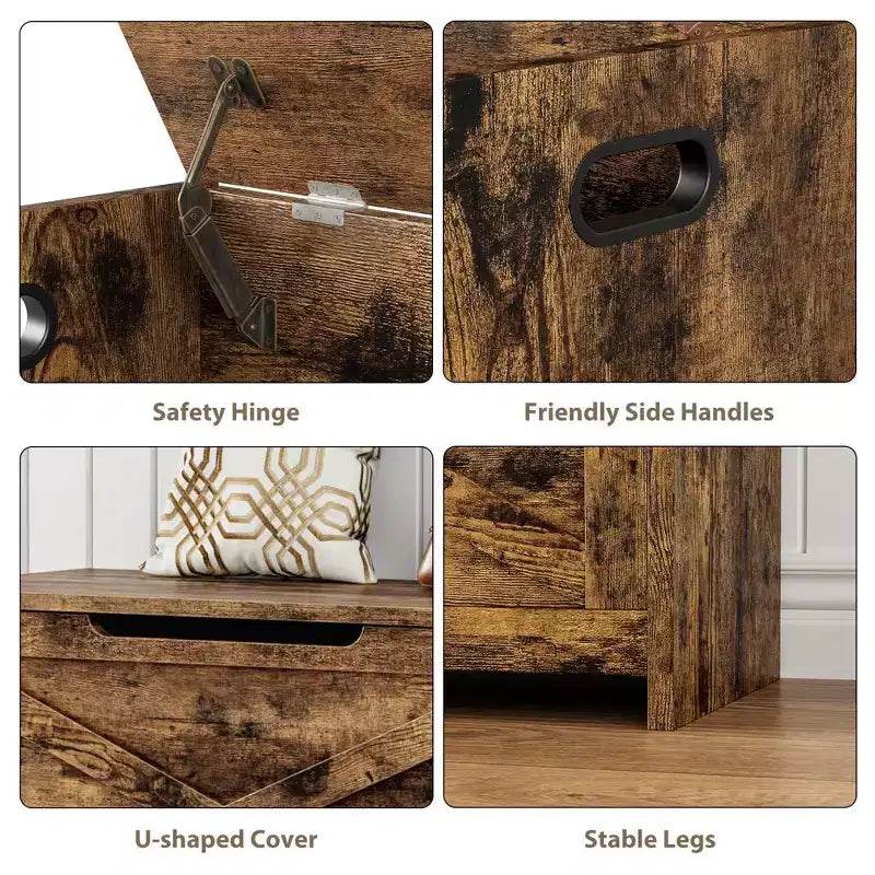 Grand coffre de rangement en bois, Coffre d'entrée multifonctionnel, Charnières de sécurité et poignées latérales, Montage facile, pour chambre à coucher, salon