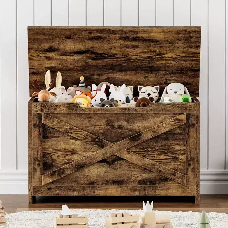 Grand coffre de rangement en bois, Coffre d'entrée multifonctionnel, Charnières de sécurité et poignées latérales, Montage facile, pour chambre à coucher, salon