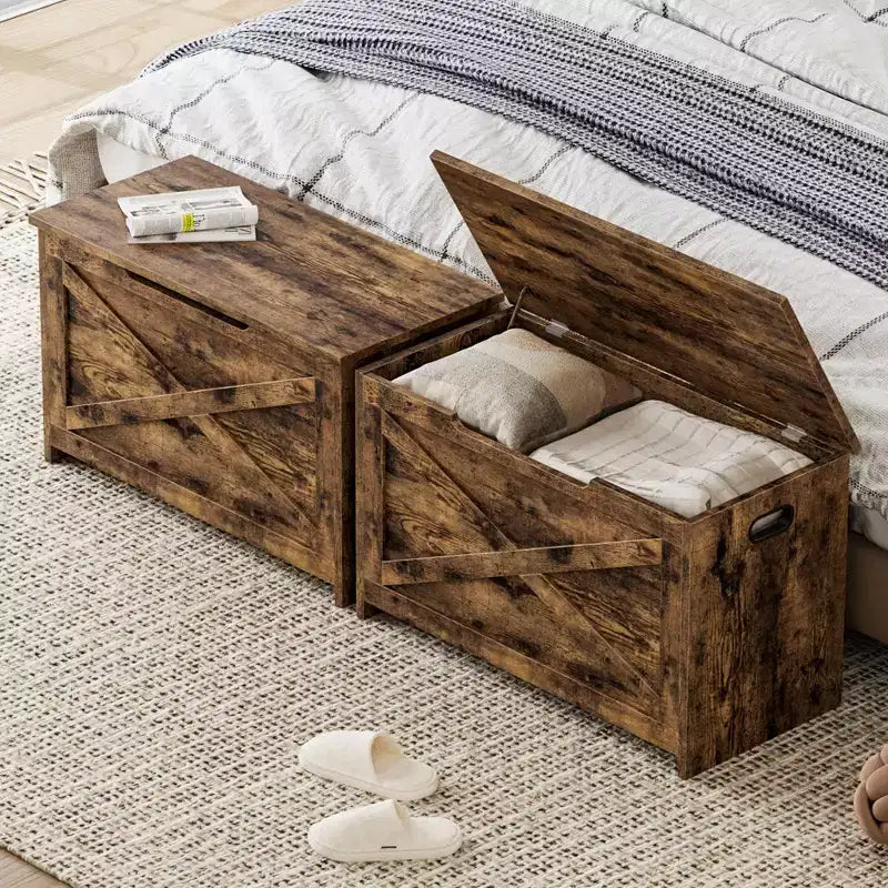 Grand coffre de rangement en bois, Coffre d'entrée multifonctionnel, Charnières de sécurité et poignées latérales, Montage facile, pour chambre à coucher, salon