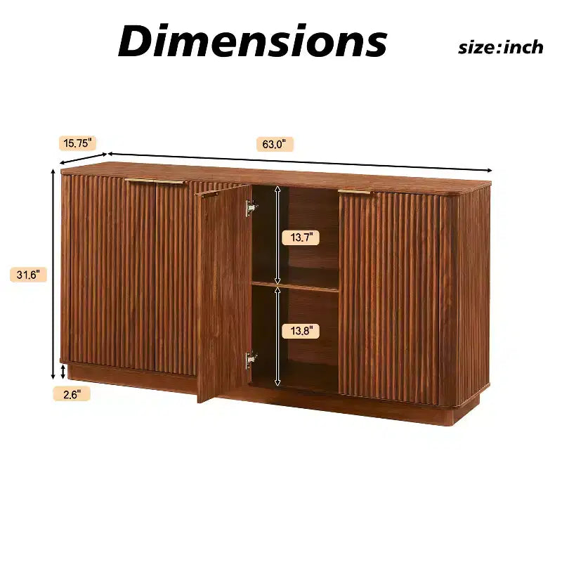 JVNOXK 63 Armoire de Rangement Verticale à Rayures, Buffet avec Rangement, Design Vague Courbe, Meuble TV Multifonctionnel pour Salon, Chambre, Noyer