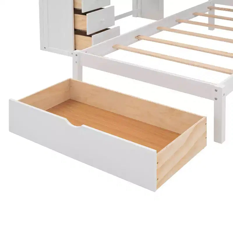 Luxystar Lit superposé moderne double au-dessus de jumeau avec bureau, 8 tiroirs et bibliothèques