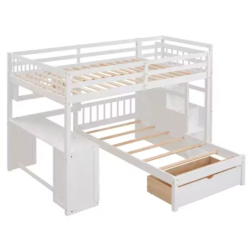 Luxystar Lit superposé moderne double au-dessus de jumeau avec bureau, 8 tiroirs et bibliothèques