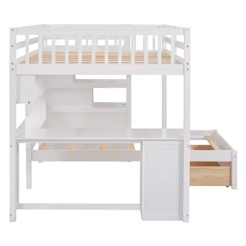 Luxystar Lit superposé moderne double au-dessus de jumeau avec bureau, 8 tiroirs et bibliothèques