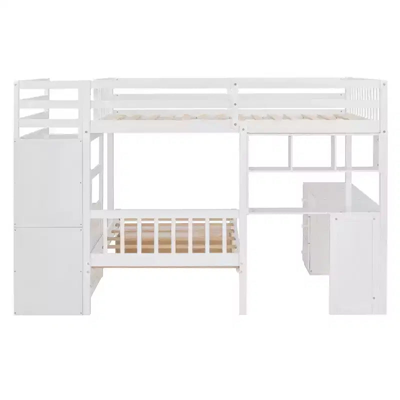 Luxystar Lit superposé moderne double au-dessus de jumeau avec bureau, 8 tiroirs et bibliothèques