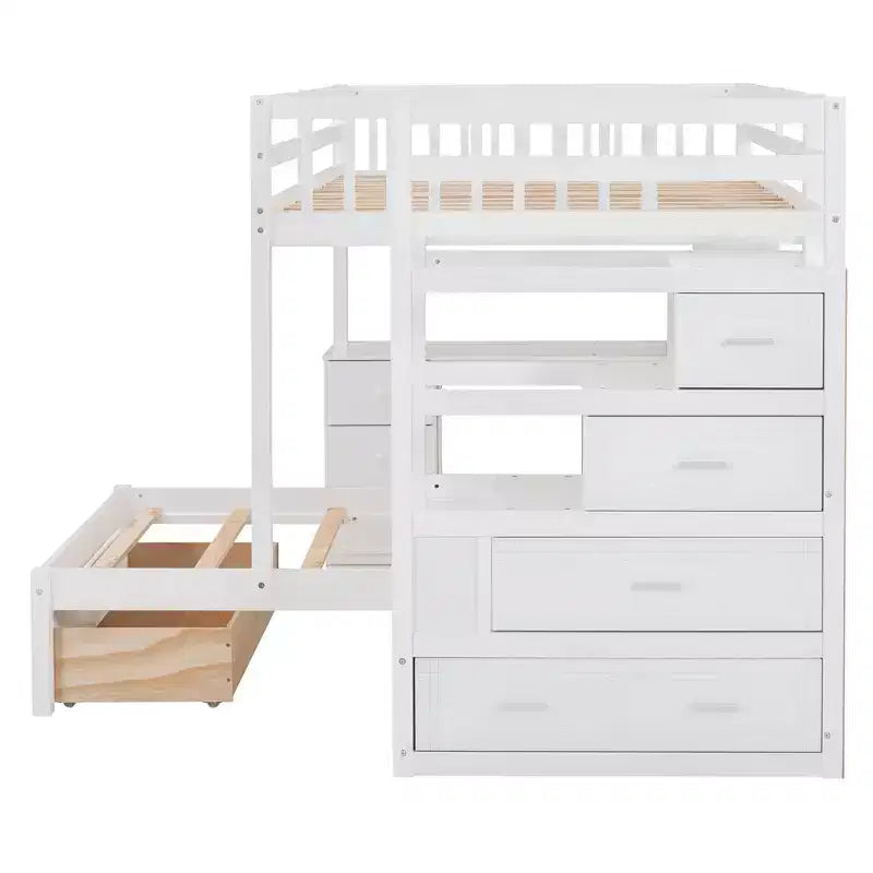 Luxystar Lit superposé moderne double au-dessus de jumeau avec bureau, 8 tiroirs et bibliothèques
