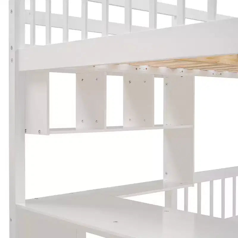 Luxystar Lit superposé moderne double au-dessus de jumeau avec bureau, 8 tiroirs et bibliothèques