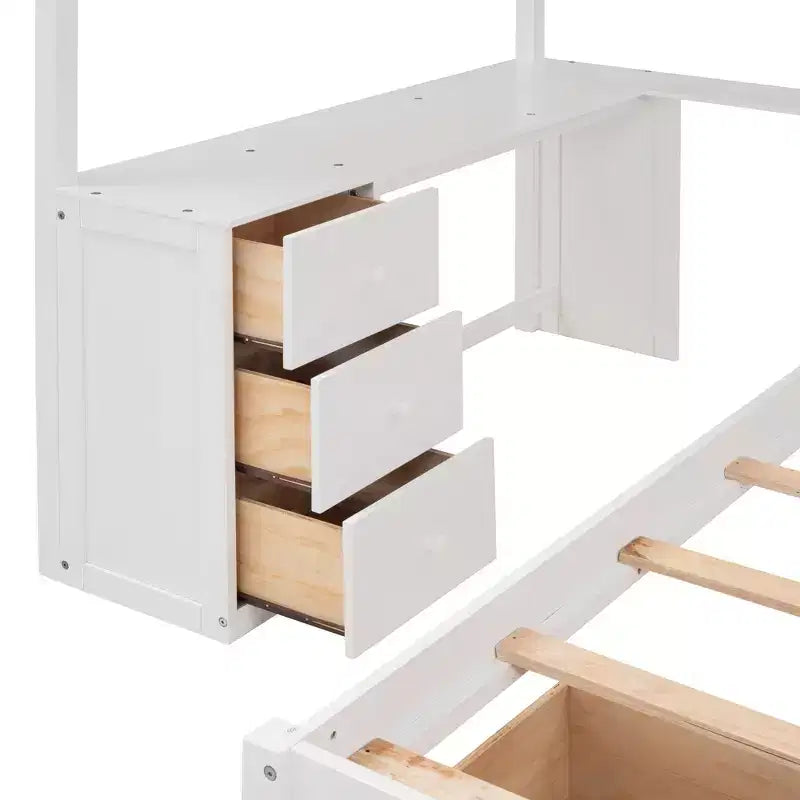 Luxystar Lit superposé moderne double au-dessus de jumeau avec bureau, 8 tiroirs et bibliothèques