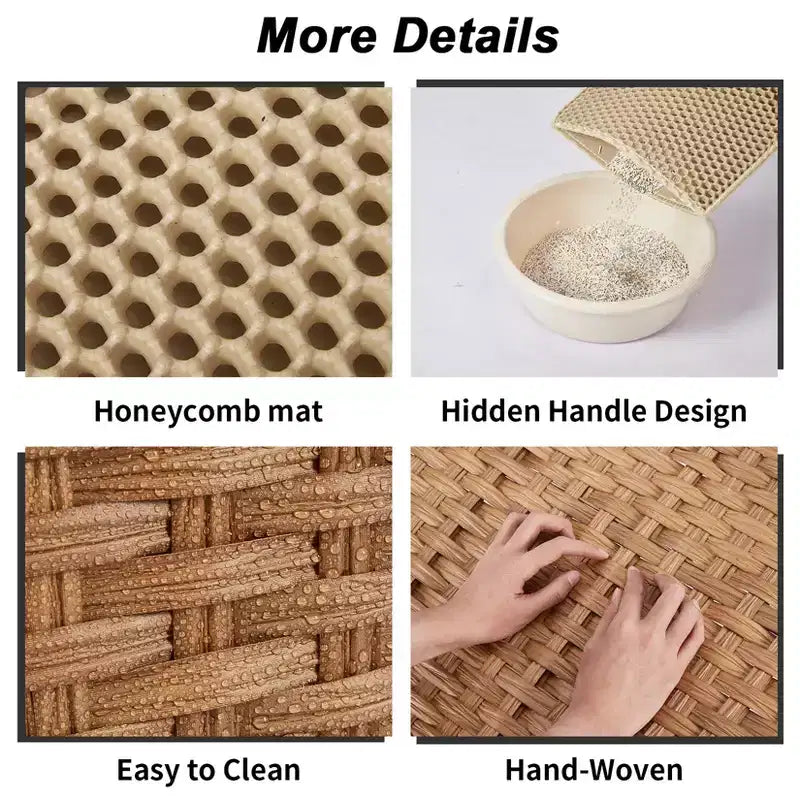 Grand meuble cache-litière en rotin, meuble de toilettage pour chat d'intérieur avec tapis et clôture, solution élégante pour litière de salon