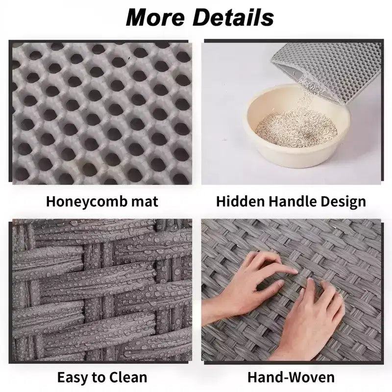 Grand meuble cache-litière en rotin, meuble de toilettage pour chat d'intérieur avec tapis et clôture, solution élégante pour litière de salon