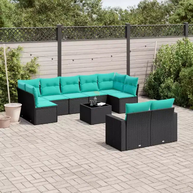 vidaXL Salon de jardin 10 pcs avec coussins résine tressée noir