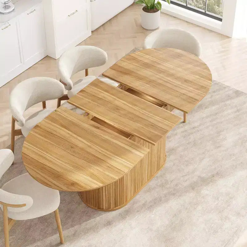Table à manger extensible GDFStudio Aditi moderne 140 - 180 cm avec piètement central rayé