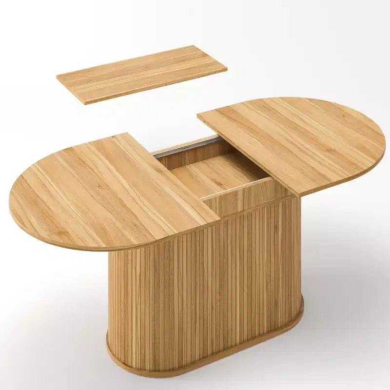 Table à manger extensible GDFStudio Aditi moderne 140 - 180 cm avec piètement central rayé