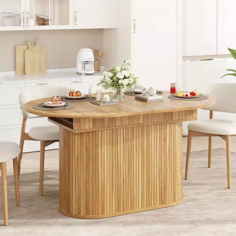 Table à manger extensible GDFStudio Aditi moderne 140 - 180 cm avec piètement central rayé