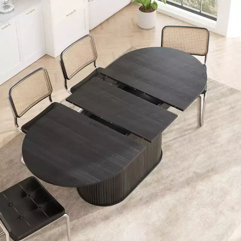 Table à manger extensible GDFStudio Aditi moderne 140 - 180 cm avec piètement central rayé