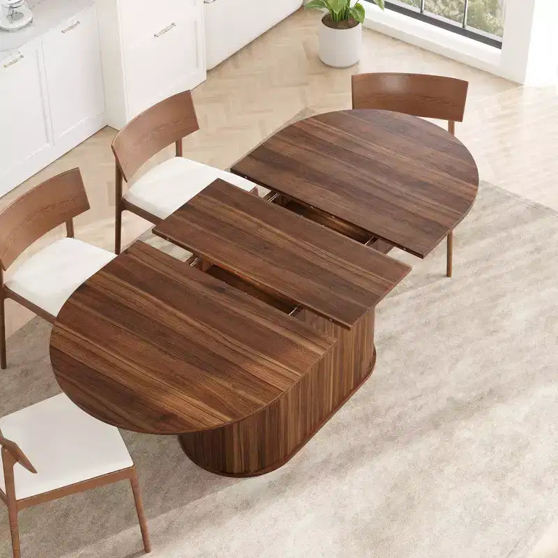 Table à manger extensible GDFStudio Aditi moderne 140 - 180 cm avec piètement central rayé