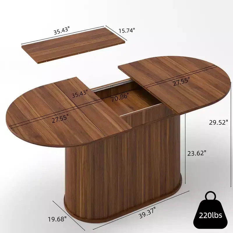 Table à manger extensible GDFStudio Aditi moderne 140 - 180 cm avec piètement central rayé