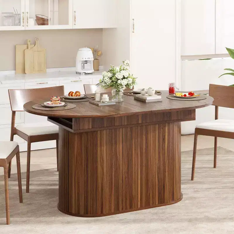 Table à manger extensible GDFStudio Aditi moderne 140 - 180 cm avec piètement central rayé