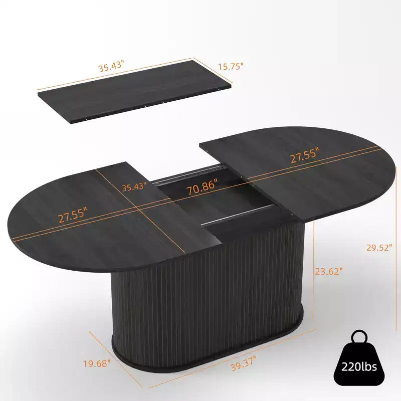 Table à manger extensible GDFStudio Aditi moderne 140 - 180 cm avec piètement central rayé