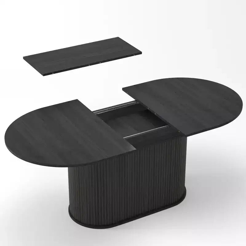 Table à manger extensible GDFStudio Aditi moderne 140 - 180 cm avec piètement central rayé