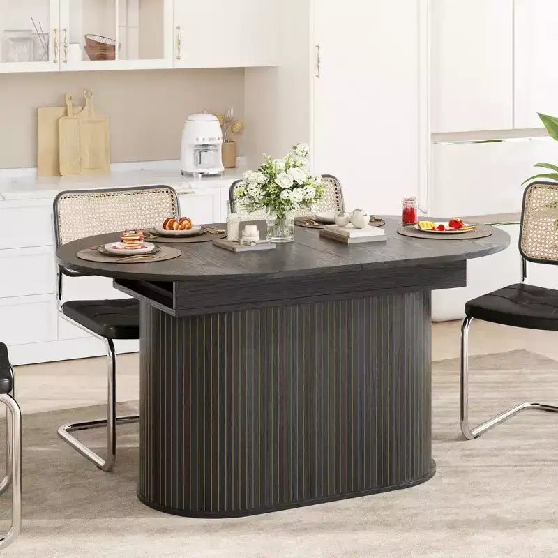 Table à manger extensible GDFStudio Aditi moderne 140 - 180 cm avec piètement central rayé