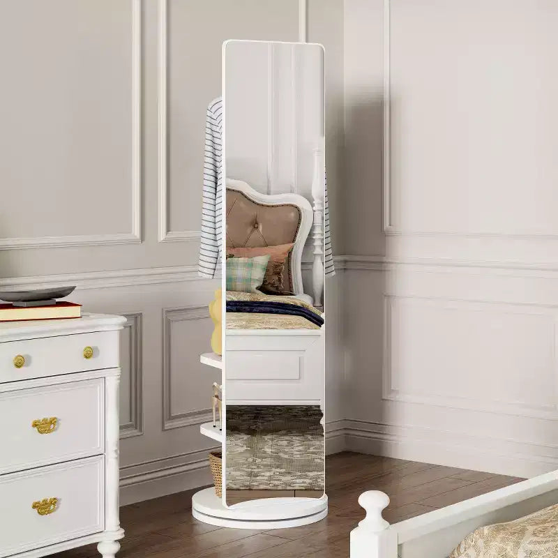 Specchio a figura intera da 69" con supporto, specchio autoportante in legno massello girevole a 360° con ganci e appendiabiti per camera da letto o soggiorno