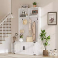 3-in-1 Hall Tree with Bench and Shoe Storage, Entryway Coat Rack with 5 Hooks and Adjustable Shelf, Wood Organizer for Mudroom, Entry and Foyer