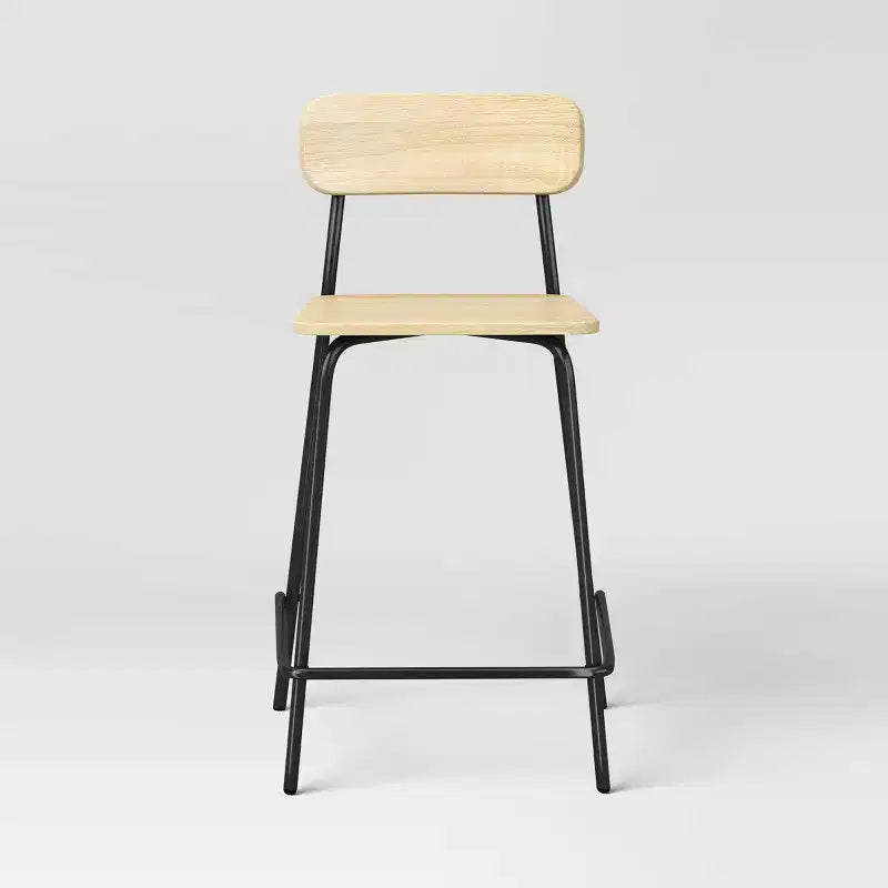 Lot de 2 tabourets de comptoir 61 cm en bois avec base en métal et repose-pieds naturel - Room Essentials™