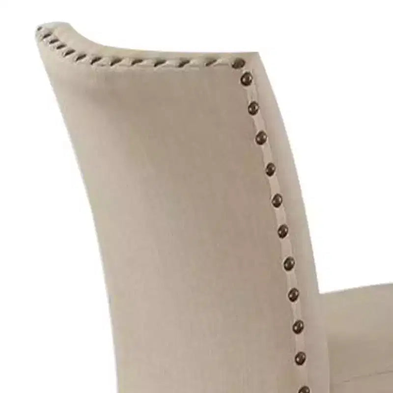25" Set of 2 Nolan Counter and Bar Stools Beige Linen/Salvage Dark Oak Finish - Acme Furniture: Padded Seat, Nailhead Trim, Metal Frame