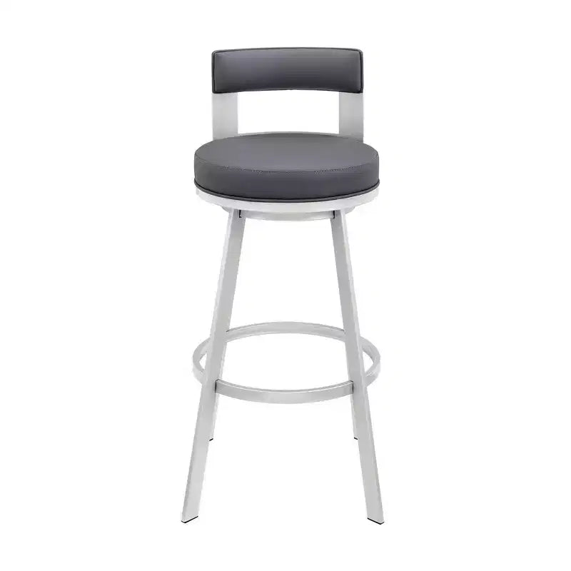 Armen Living 26" Flynn Metal with Faux Leather Swivel Counter Height Barstool Silver/Gray