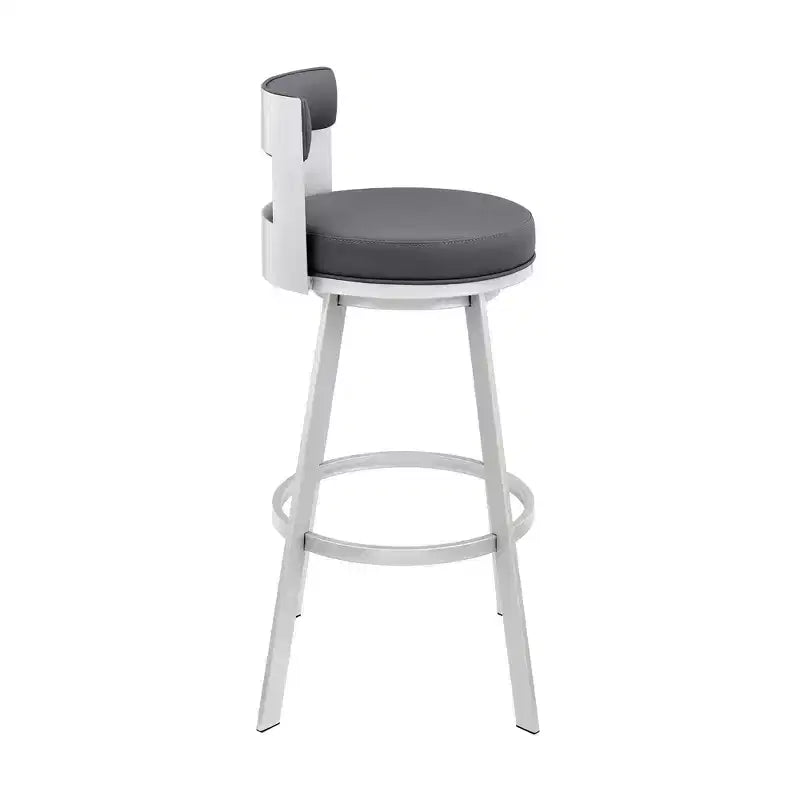 Armen Living 26" Flynn Metal with Faux Leather Swivel Counter Height Barstool Silver/Gray