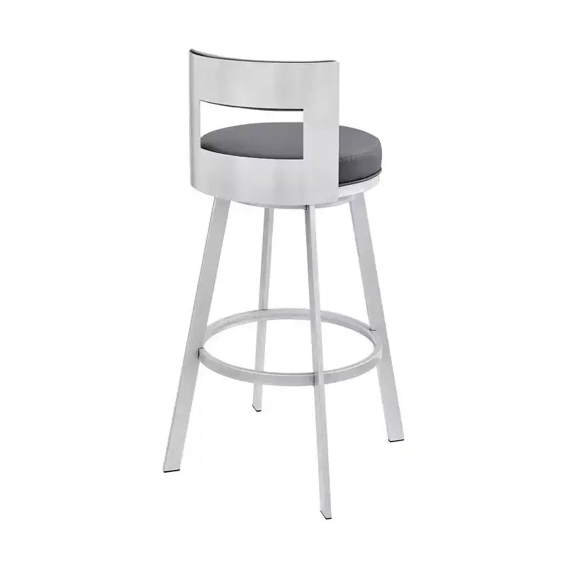 Armen Living 26" Flynn Metal with Faux Leather Swivel Counter Height Barstool Silver/Gray