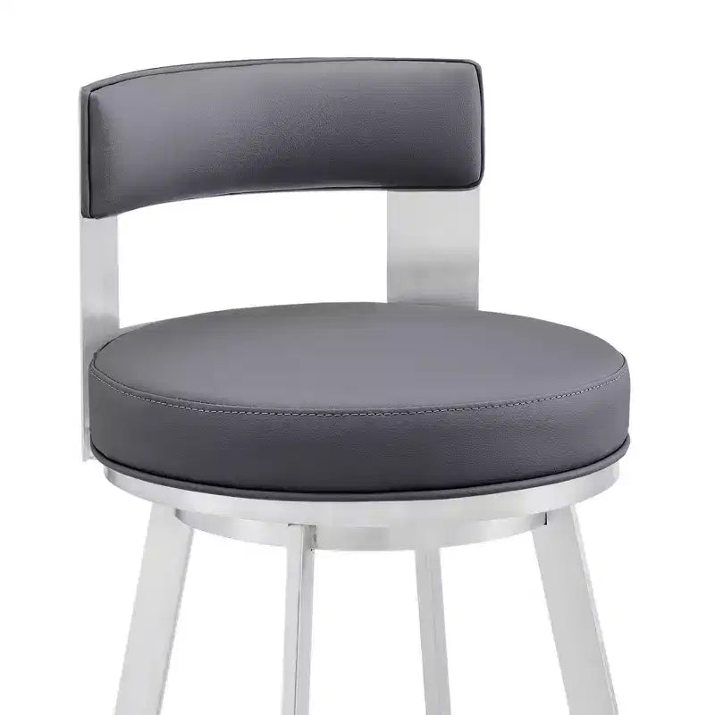 Armen Living 26" Flynn Metal with Faux Leather Swivel Counter Height Barstool Silver/Gray