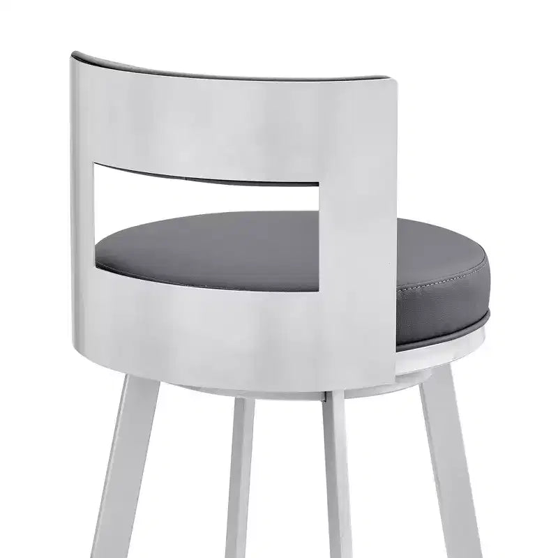 Armen Living 26" Flynn Metal with Faux Leather Swivel Counter Height Barstool Silver/Gray
